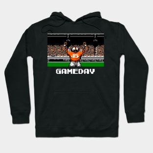 Orange and Black Football Gameday Retro 8 Bit Linebacker Hoodie